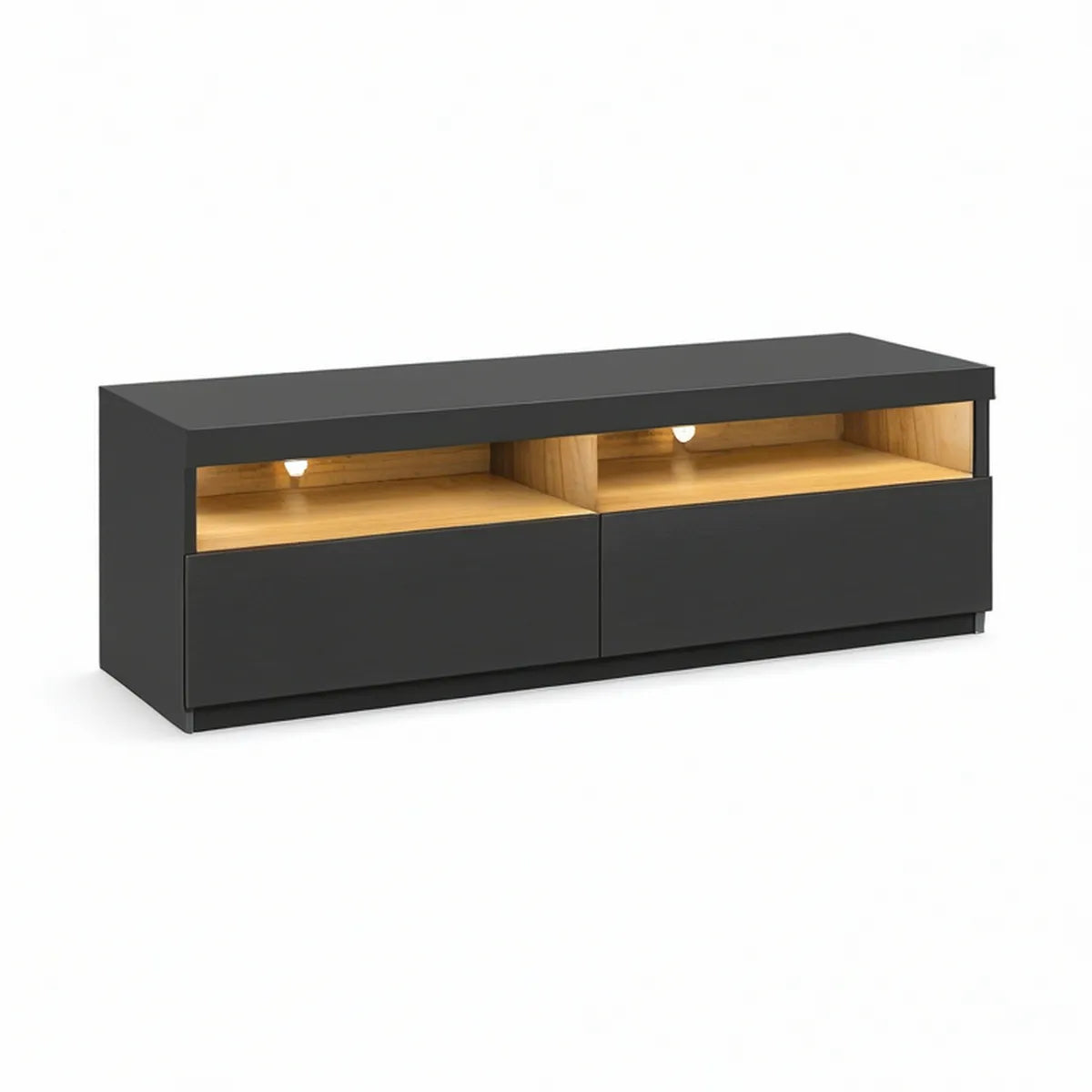 TV Stand with LED Lighting, 70.9 x 15.7 x 21.7 in, Black and Natural Oak Engineered Wood