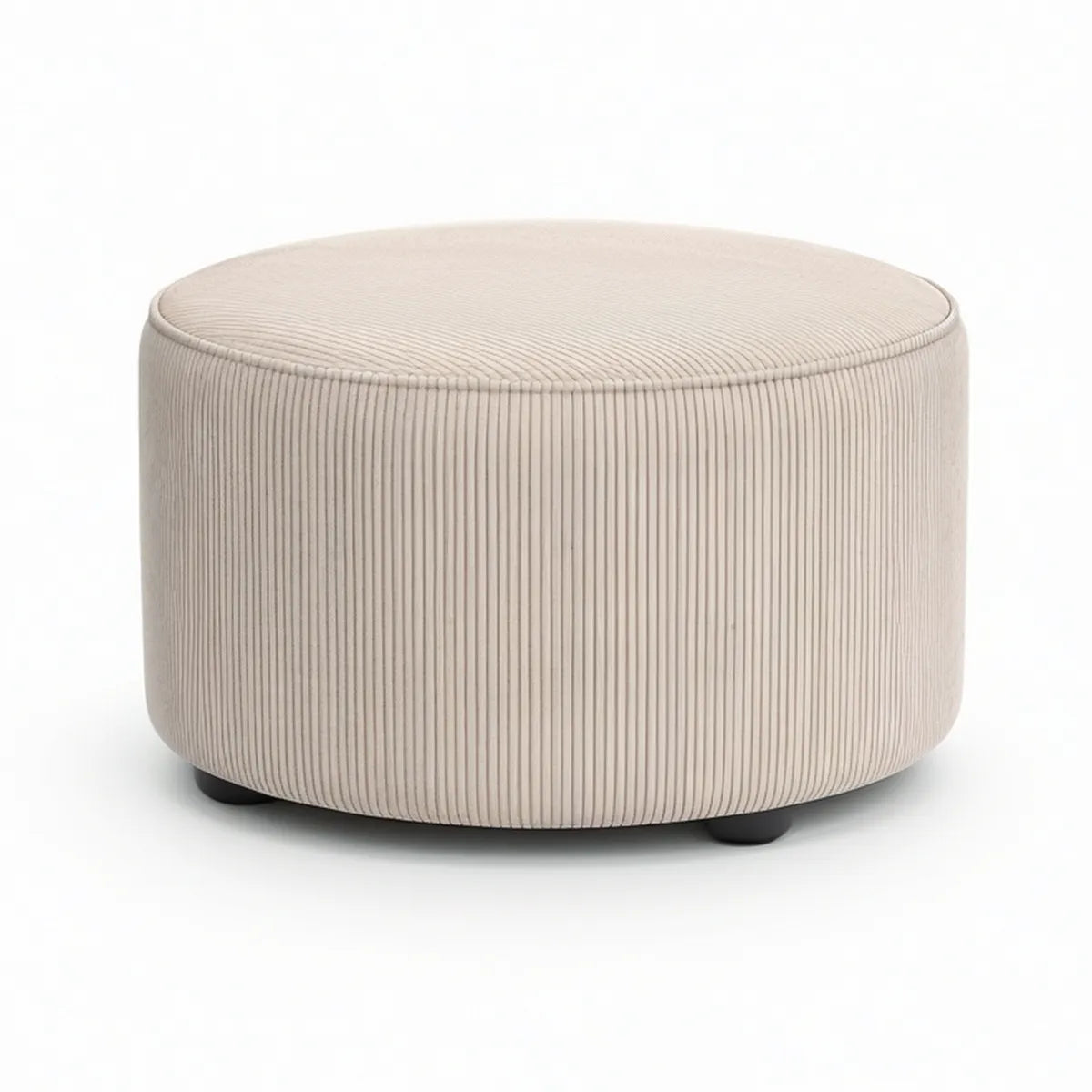 Round Ivory Ribbed Polyester Upholstered Ottoman, 36 in. Diameter x 18 in. H
