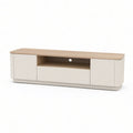 70.9 in White and Light Oak Engineered Wood TV Stand with 2 Doors and Drawer