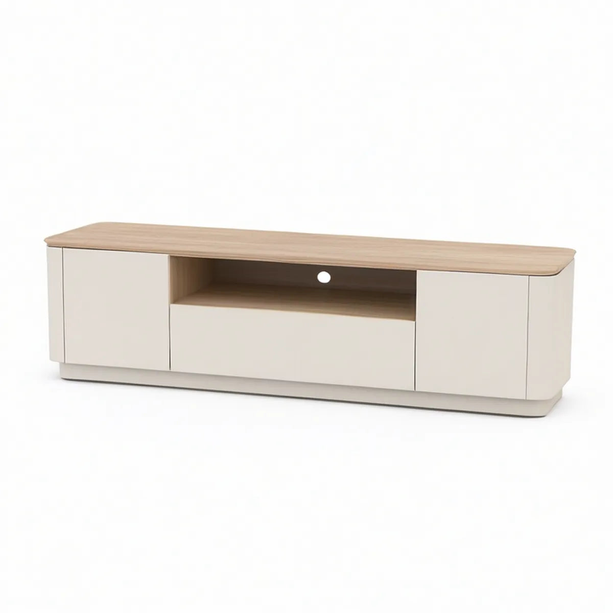 70.9 in White and Light Oak Engineered Wood TV Stand with 2 Doors and Drawer