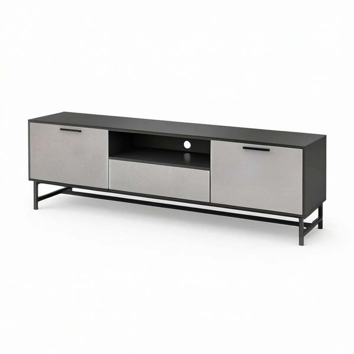 Gray and Black MDF TV Stand with Steel Frame, 63 x 15.7 x 23.6 in