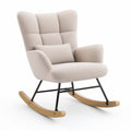 Cream Boucle High-Back Rocking Chair with Lumbar Pillow, 27.6 x 34.3 x 39.4 in