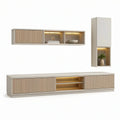 79 x 16 x 16 in Cream and Natural Oak MDF Wall-Mounted TV Stand Set with Warm White LED Lighting