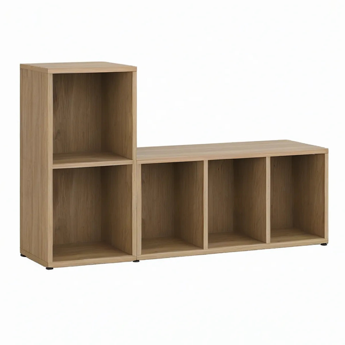 Natural Oak Engineered Wood TV Stand and Open Storage Shelf Set, 71 x 12 x 36 in