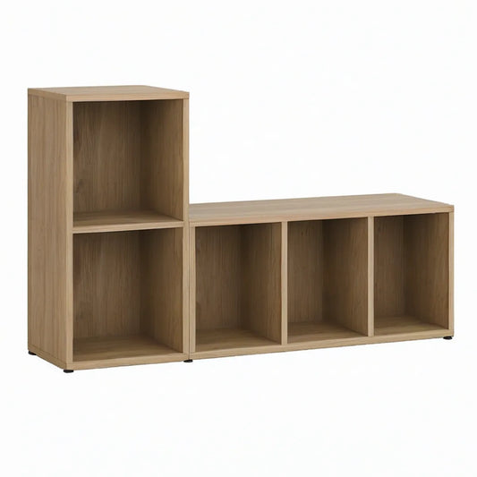 Natural Oak Engineered Wood TV Stand and Open Storage Shelf Set, 71 x 12 x 36 in