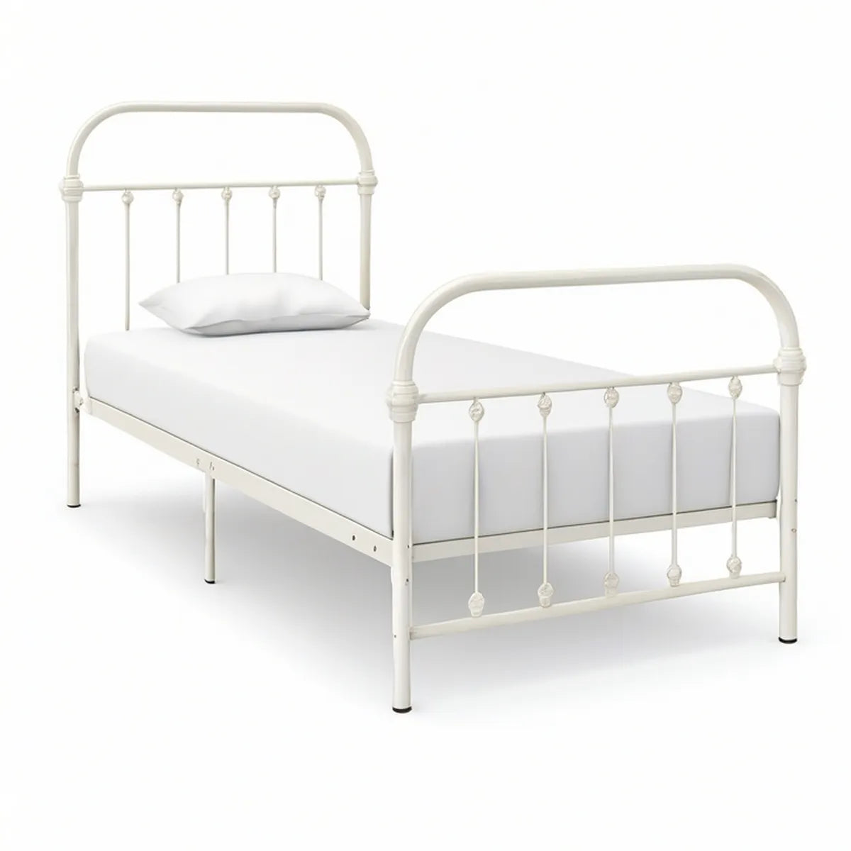 White Twin Metal Bed Frame with Arched Headboard and Footboard, 39 x 75 in