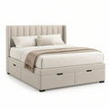 Beige Queen Upholstered Storage Bed Frame with 4 Drawers, 63 x 84 x 48 in