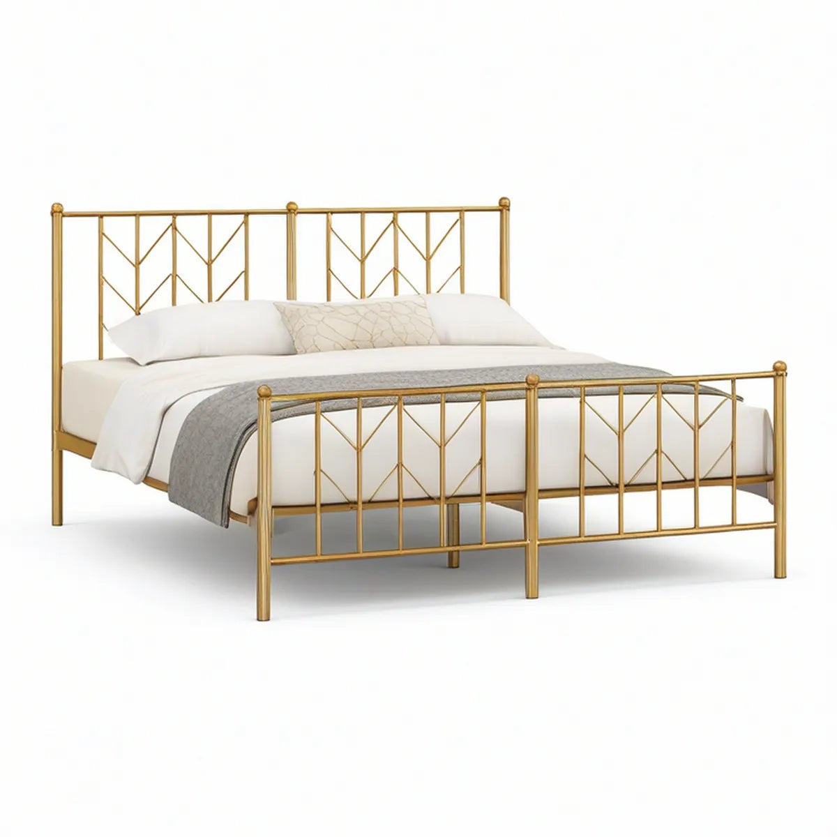 Queen Gold Steel Bed Frame, 83 in L x 63 in W x 54 in H