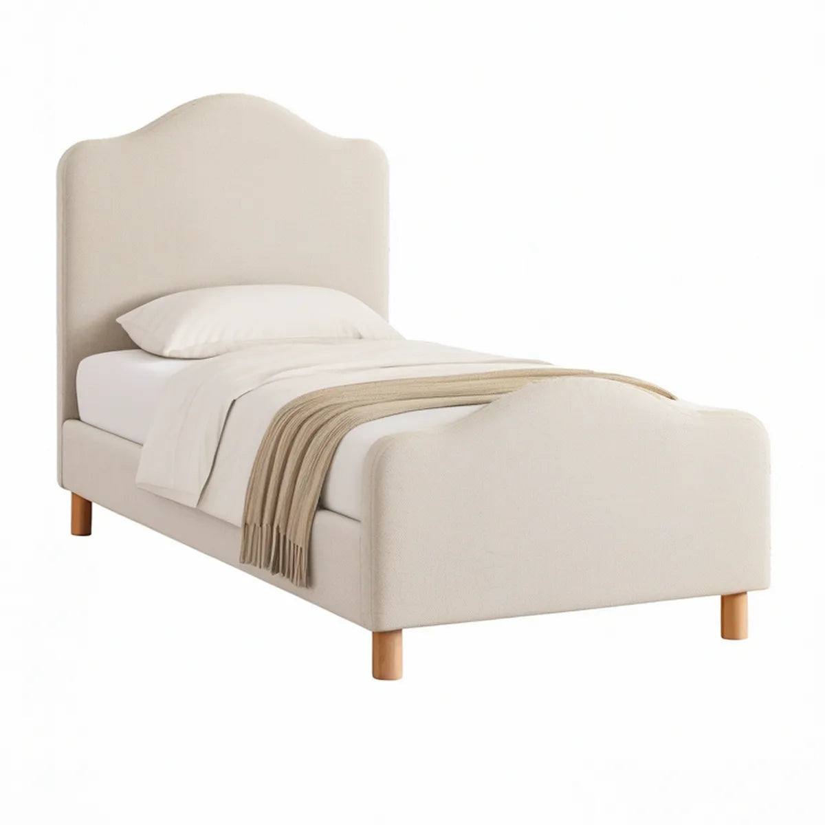 Twin Upholstered Platform Bed Frame, Beige Polyester, 80 x 42 x 48 in