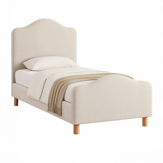 Twin Upholstered Platform Bed Frame, Beige Polyester, 80 x 42 x 48 in