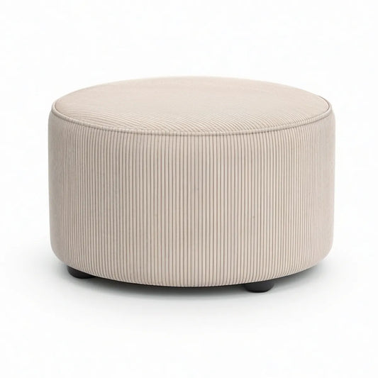 Round Ivory Ribbed Polyester Upholstered Ottoman, 36 in. Diameter x 18 in. H