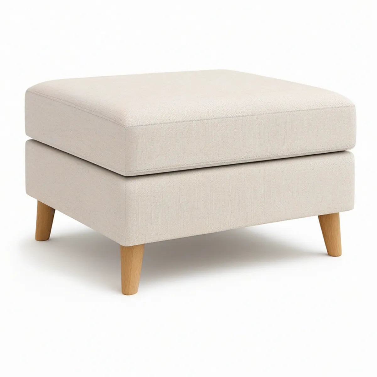35 x 35 x 18 in Square Cream Polyester Upholstered Ottoman with Natural Light Brown Rubberwood Legs
